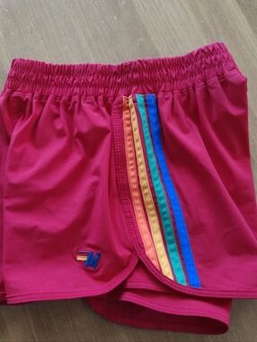 Aviator Nation 5 Stripe Flex Board Shorts Neon Red Size 10 Lightweight USA